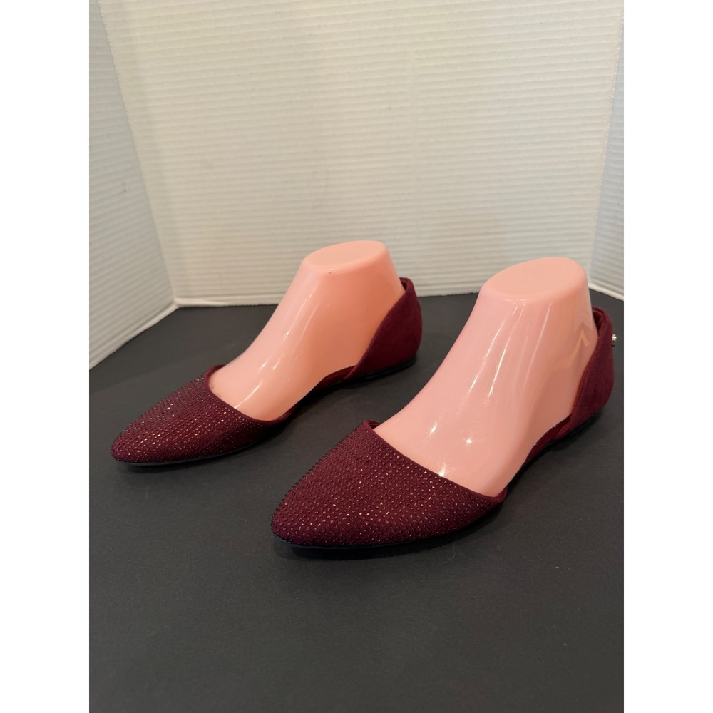 Jones New York Burgundy Sparkly Rhinestones Pointed Toe d'Orsay Flat Shoes 7M
